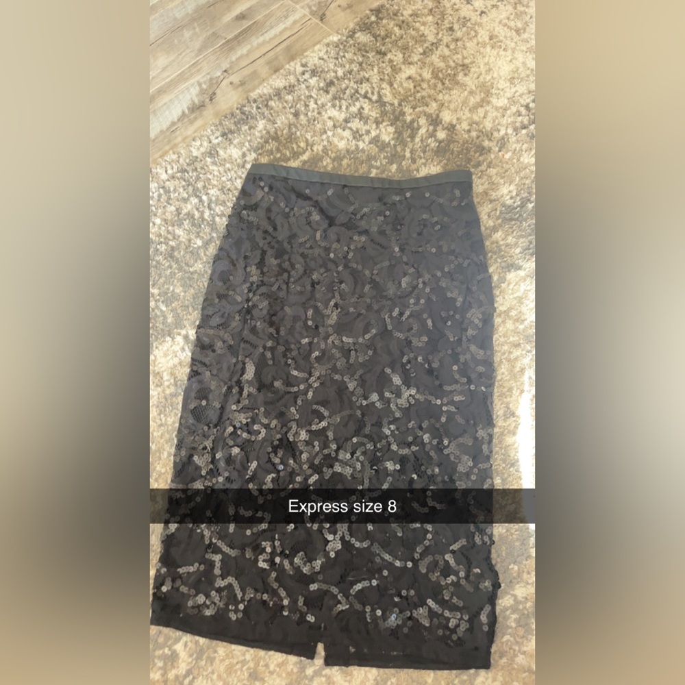 Black lace sequined skirt